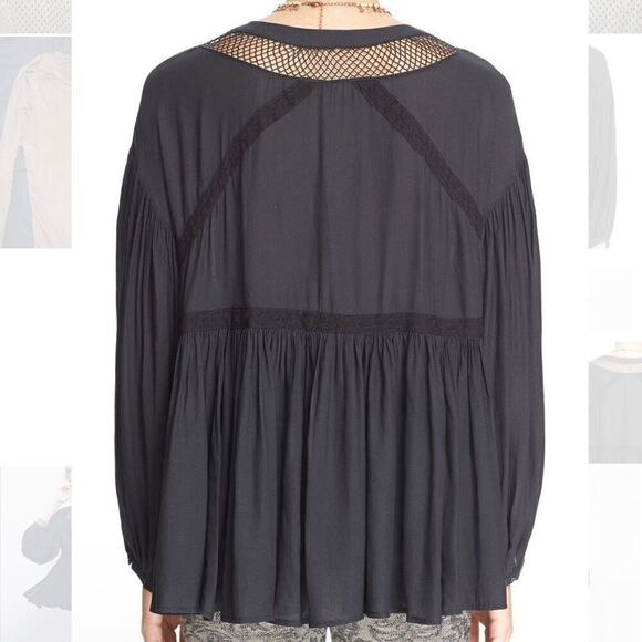 Free People 'Don't Let Go' Peasant Top black Goth fishnet vampire corset size S - Picture 3 of 8